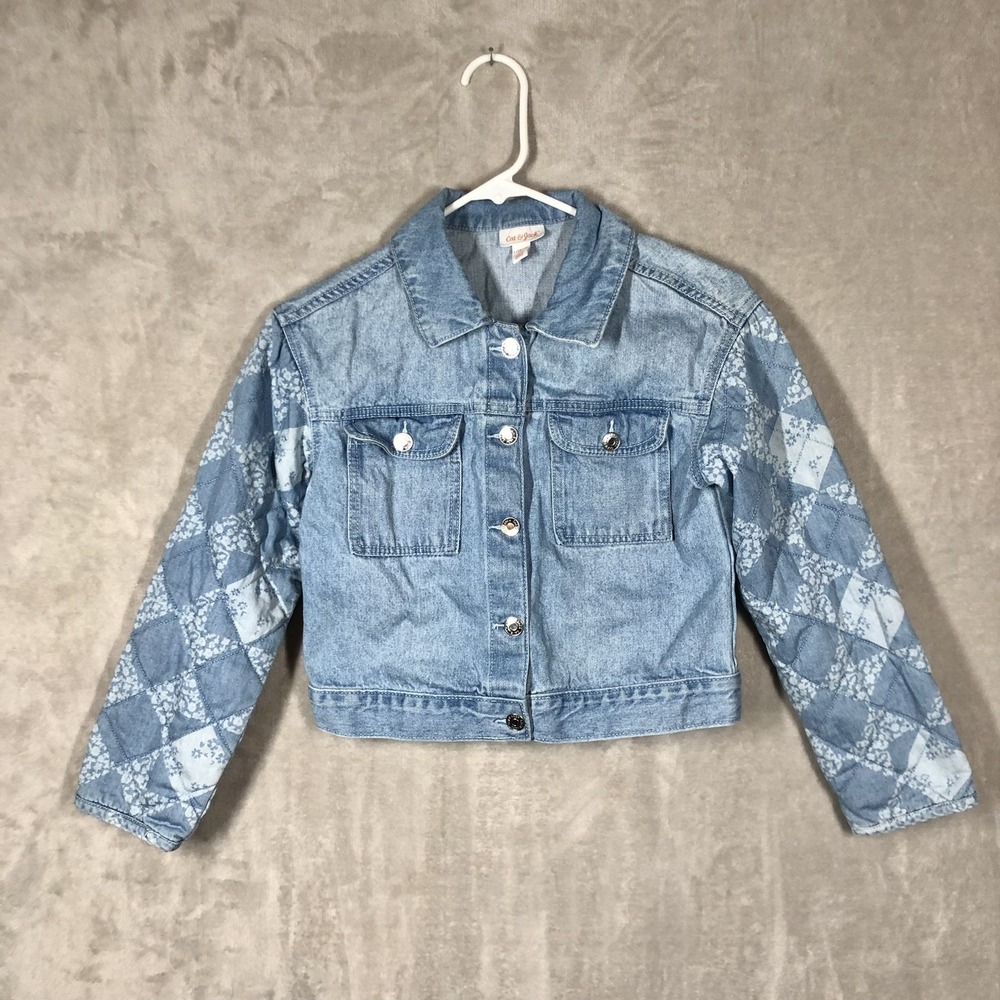 Cat & Jack Quilted Arm Denim Jean Jacket Girls 10/12 L Blue Contemporary Cottage